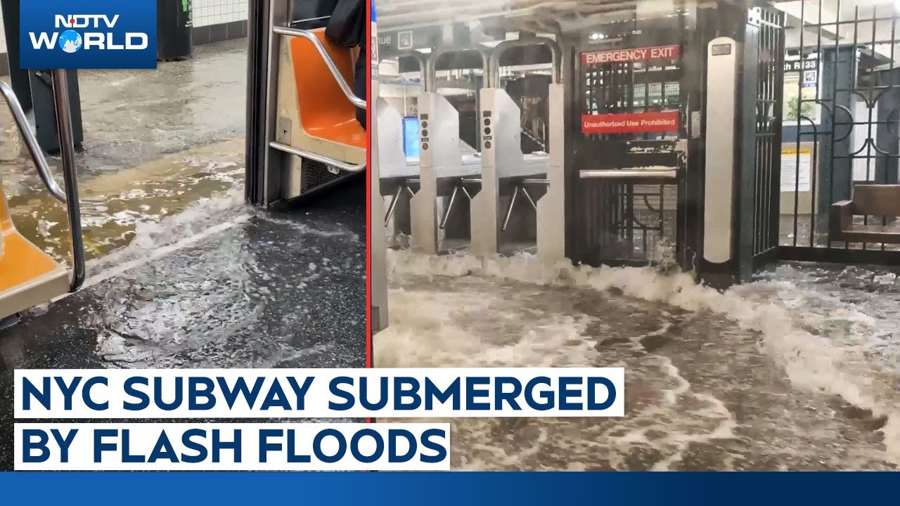 New York City Subway Floods Amid Torrential Northeast Rains - YouTube