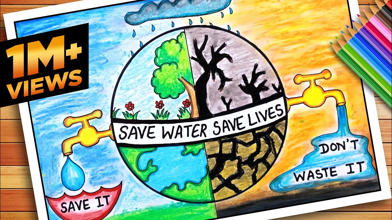 how to draw save water poster drawing || save water save earth drawing for  kids - YouTube