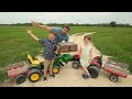 Using tractors to dig up treasure chest | Tractors for kids