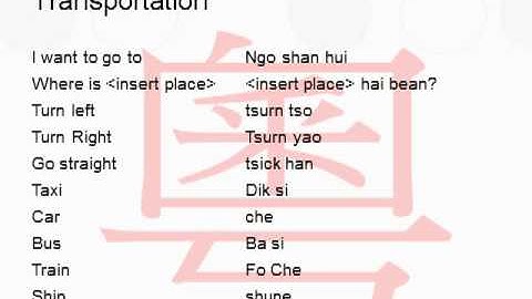 The Chinese language: Learn Cantonese Phrases For Beginners: Transportation