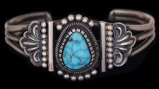 Navajo Sterling Silver and Morenci Turquoise Bracelet by Leon Martinez (#02)