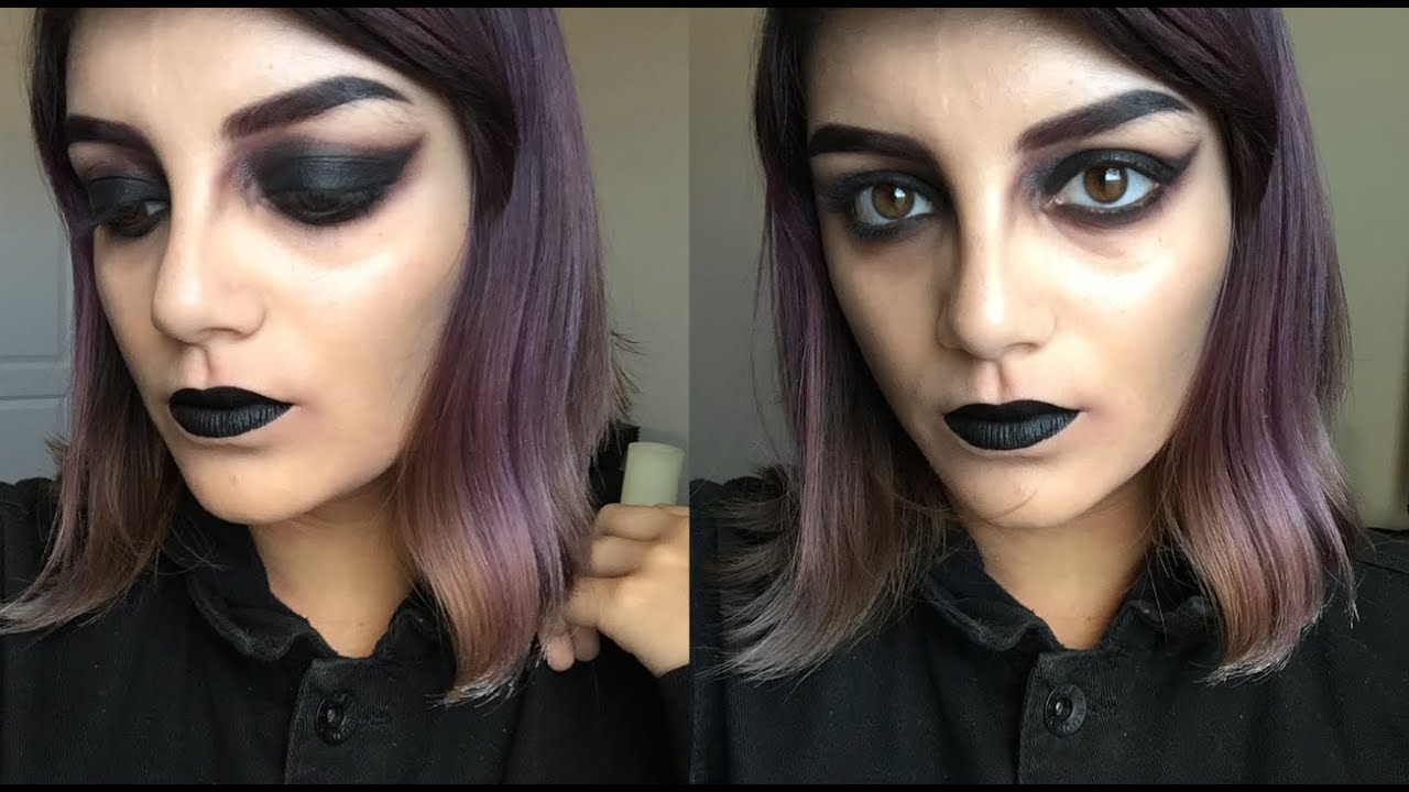 Artistic gothic makeup with dark lipstick and smoky eyes on Craiyon