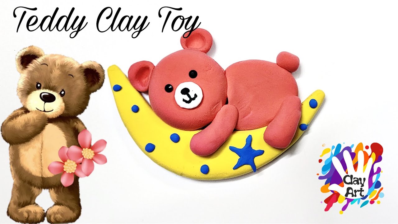 DIY clay teddy bear moon using Airdryclay 