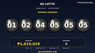 PCSO 6D Lotto Result Today May 19, 2026 - Jackpot Draw 9PM | 01-02-04-05-05-05