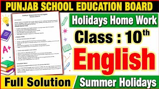 PSEB  10th Class English Summer Holidays Homework 2026 Fully Solved #PSEB #Class10