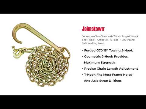 Johnstown Tow Chain with 15 Inch Forged J Hook and T Hook - Grade 70 - 10  Foot - 4,700 Pound SWL 