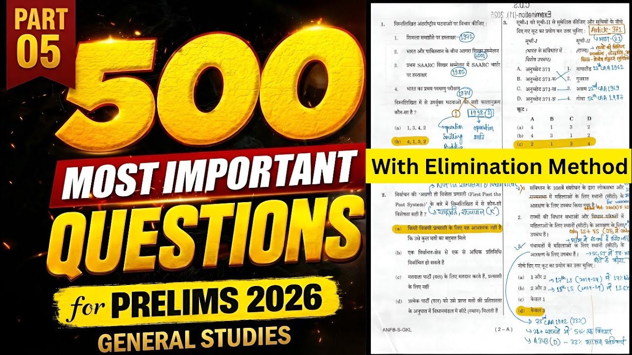 Part-05 // Most Important Questions | PYQ MCQs | UPSC Prelims 2026 ...