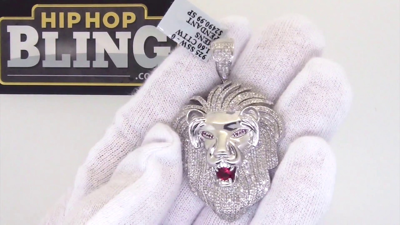 1.60 Carat Diamond Lion Head Bling Pendant .925 Sterling Silver