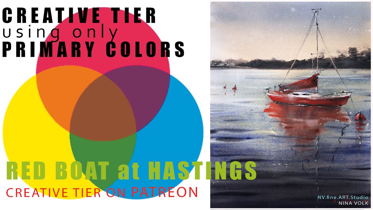 Loose Watercolor Painting Boat using Primary Colours only