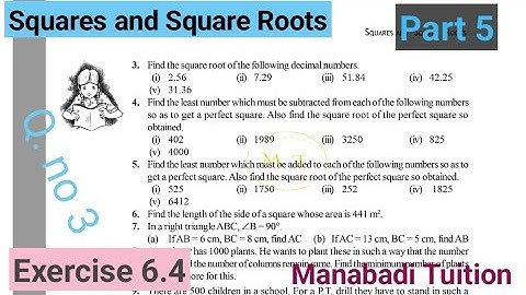 8th class maths |Chapter 6|Squares and Square roots| Exercise 6.4 |Q.no 3 |Part 5|With notes|#
