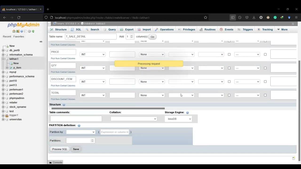 Percobaan membuat tabel, foreign key, trigger di localhost phpmyadmin ...