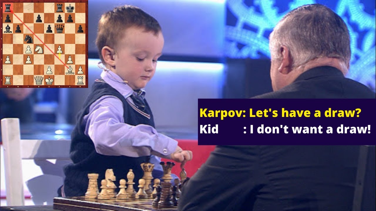 Mikhail Osipov show is the best. Three-year-old boy Misha Osipov plays  chess with Anatoly Karpov