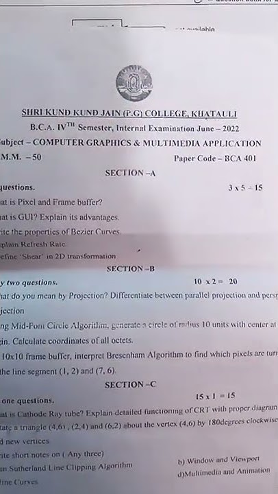 BCA 2nd year Computer Graphics &. Multimedia Applications Paper - YouTube