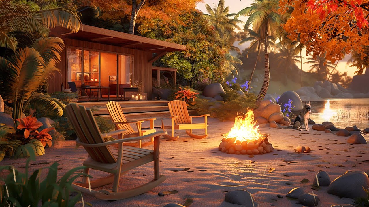 Cozy fall morning ambience in Tropical oasis ambience - Peaceful instrumental music - ASMR ambience