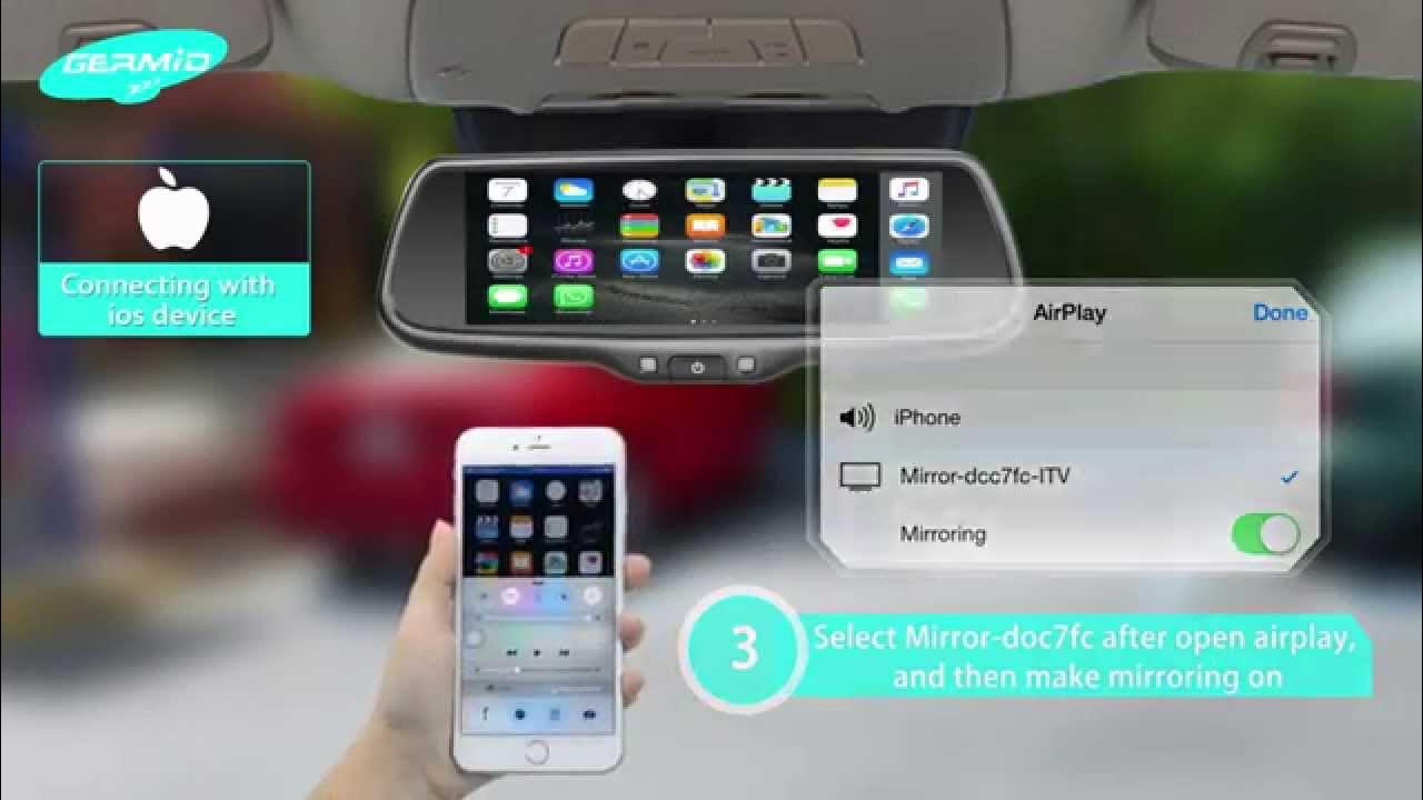 GERMID 7.3 inch full display rear view mirror with mirrorlink