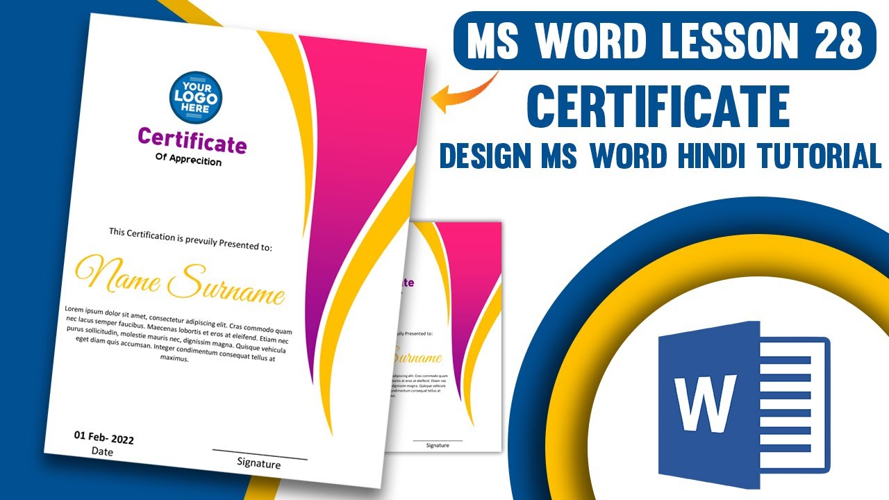Lesson 28 || How To Create Printable Certificate Design in Microsoft Office Word Hindi Tutorial