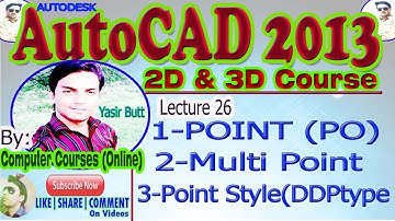 AutoCAD 2013 Complete Course Lecture 26 || How Use point & Point Style, Multi Points commands