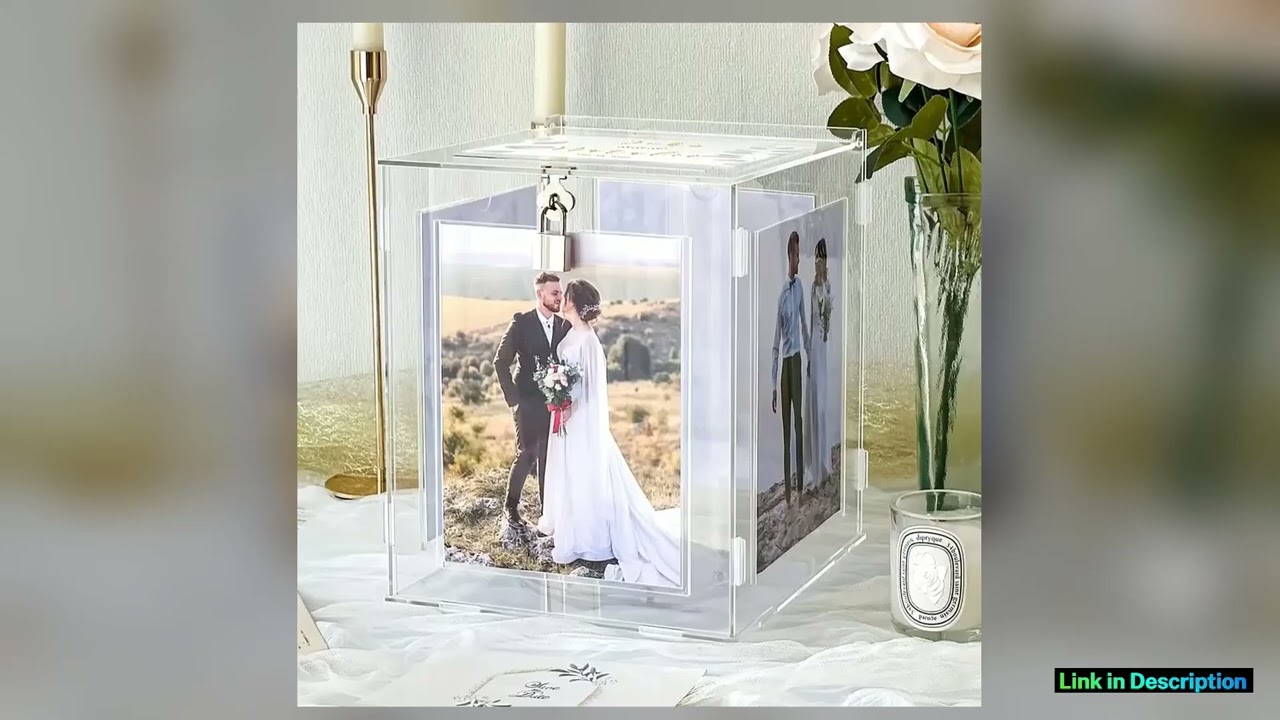 Acrylic Wedding Card Box with Picture Holder Gift Card Box for Wedding Reception Money Envelope