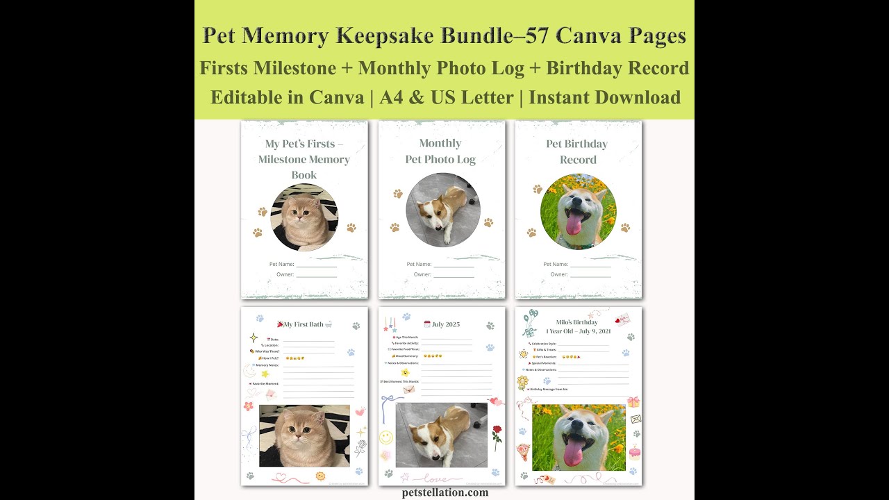Pet Memory Keepsake Bundle - Editable Canva Scrapbook Template for Dogs & Cats !