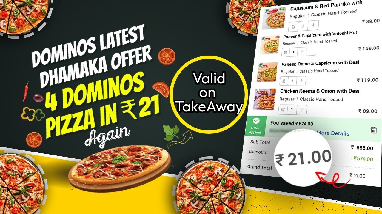 Dominos Latest Special Dhamaka Offer4 pizza in ₹21🔥Domino’s pizza