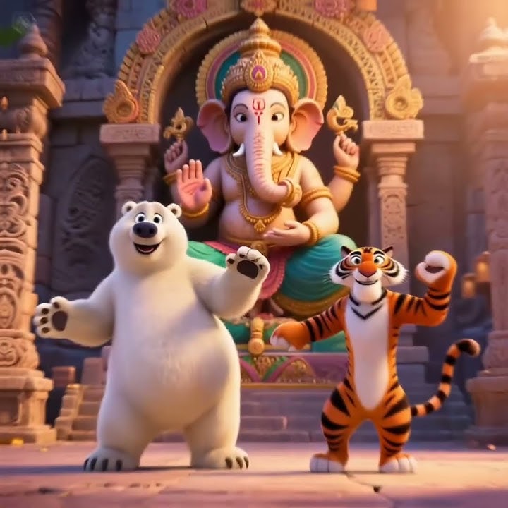 Polar Bear & Tiger Dance to Amchya Pappani Ganpati Anala! 🐻🐯 | Ganpati Bappa Morya #shorts