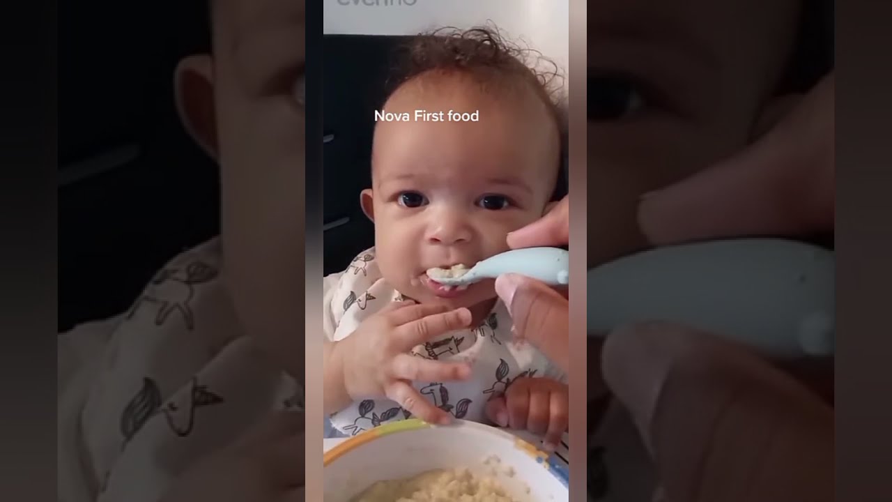 Baby tasting solid food for the first time#92 