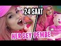 24 SAAT BOYUNCA HER ŞEY PEMBE!!! (Pembe Baklava, Pembe Saçlarım, Araba...)