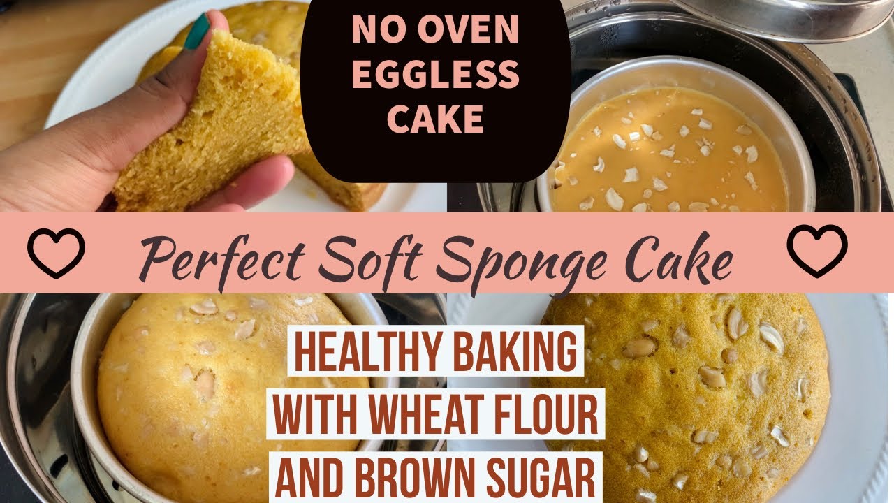 Soft Spongy Eggless Vanilla Cake Without Oven TamilWheat flour Brown