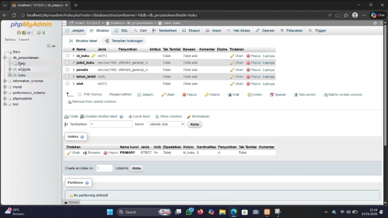 Video pembelajaran cara pembuatan database menggunakan PhpMyAdmin