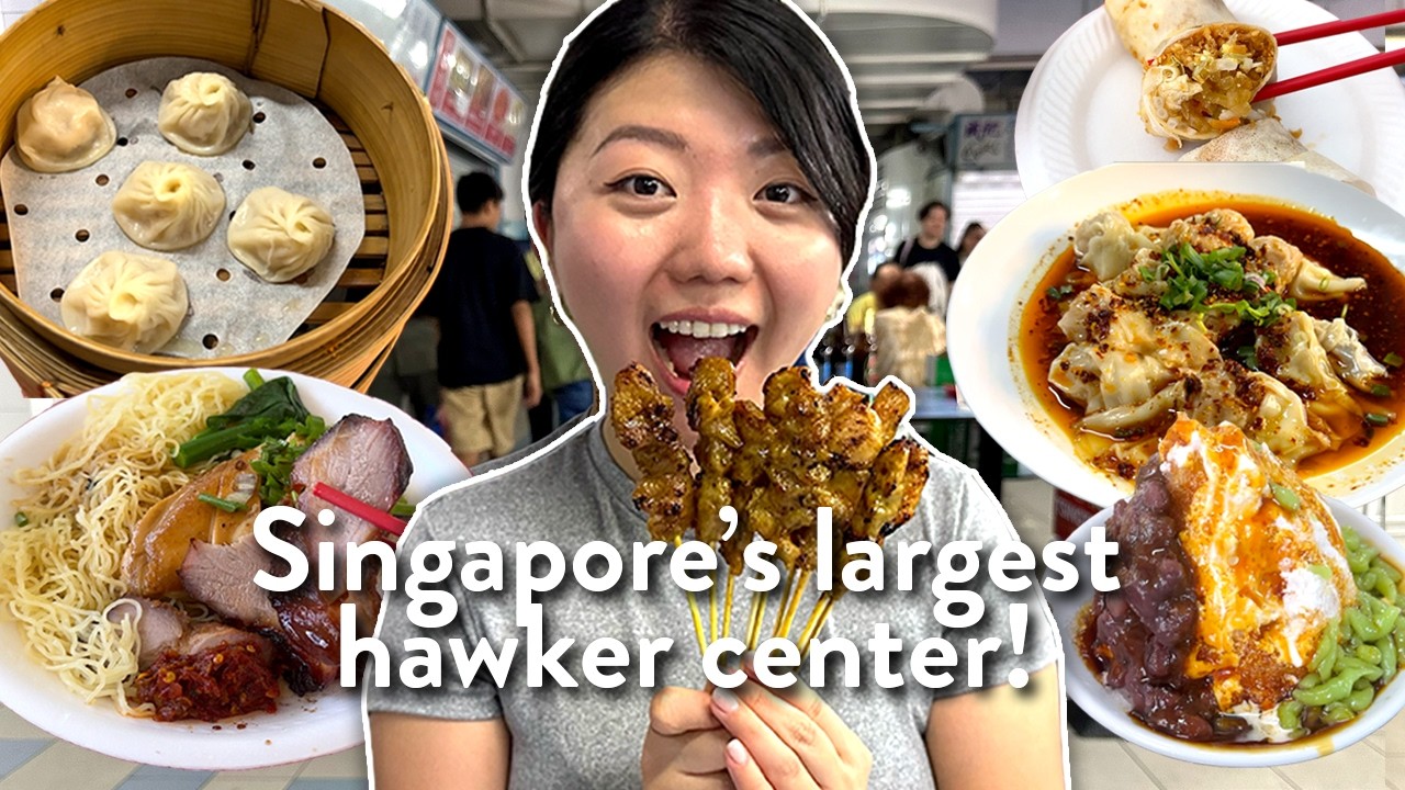 SINGAPORE STREET FOOD! Eating at Singapore’s BIGGEST Hawker Center 🥟🍗