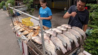 Street grilled fish that has been visited by many regular customers for 20 years  Thai street food