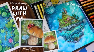 drawing mushroom with soft oil pastel 🌿🍄‍🟫/ fluffy cloud background for colouring books ☁️✨️ screenshot 2