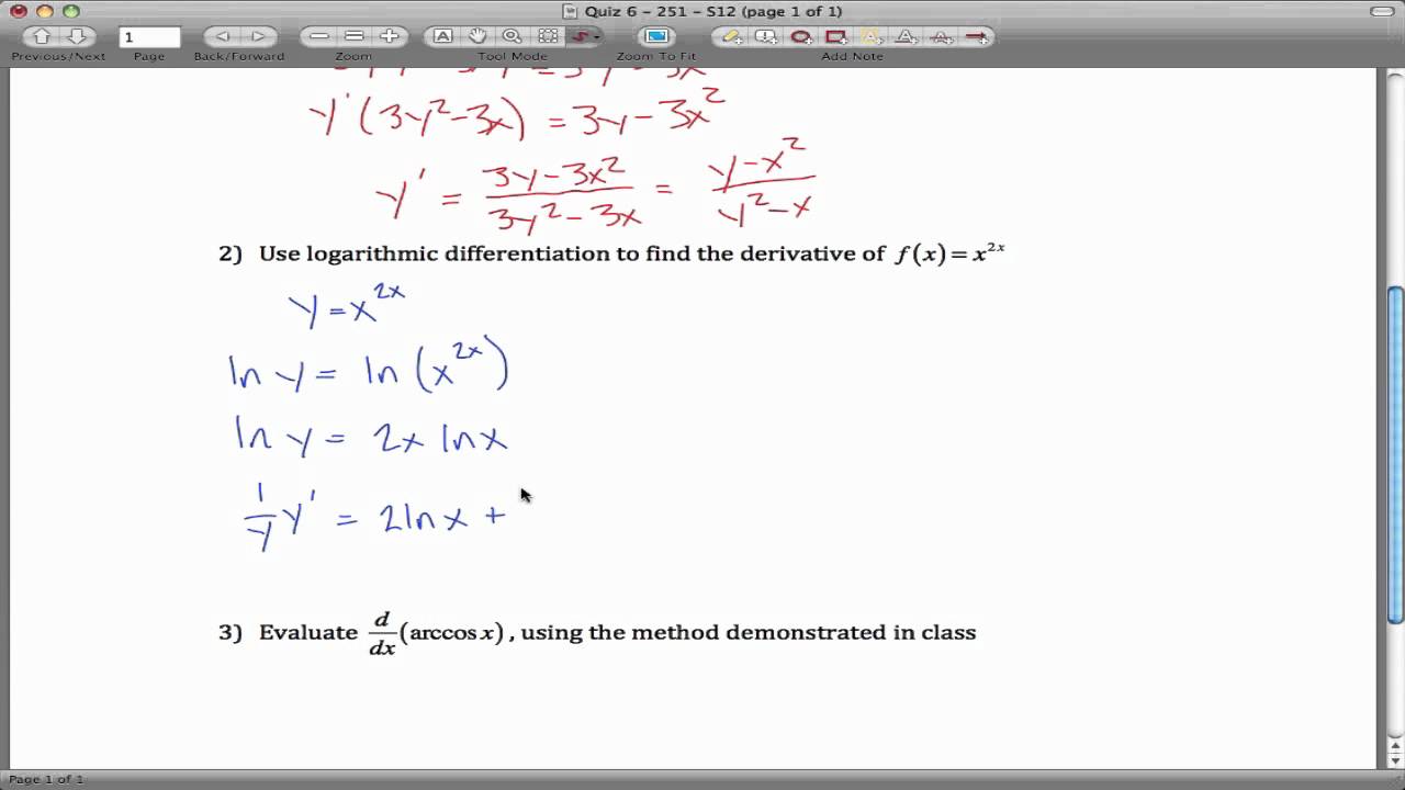 logarithmic and implicit differentiation quiz YouTube