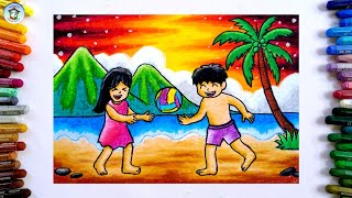 Menggambar Tema Liburan di Pantai
