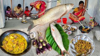 Special recipe🤤 Brinjal and Mrigel Fish Curry Cooking & Eating 