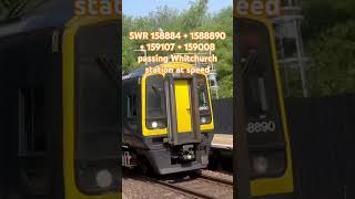 SWR 158884 + 1588890 + 159107 + 159008 passing Whitchurch station at speed headcode 1L28