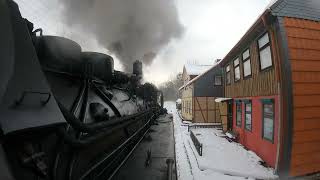 Führerstandsmitfahrt Harzer Schmalspurbahn hsb im Winter