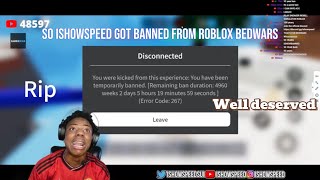 Youtuber @IShowSpeed got BANNED from Roblox Bedwars after exploiting..