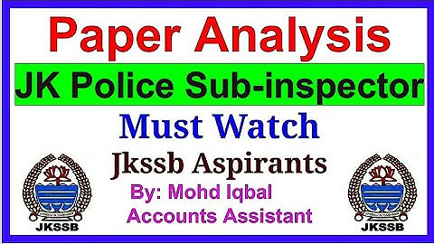 JKP SI Paper Analysis || JKSSB QUESTION PAPER