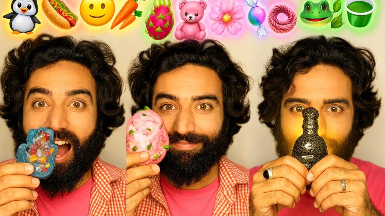 ASMR Emoji Food Eating Sounds Honey Jelly 🤤 ☘️⭐🌈EMOJI MUKBANG | Sweet Snack Munching food family