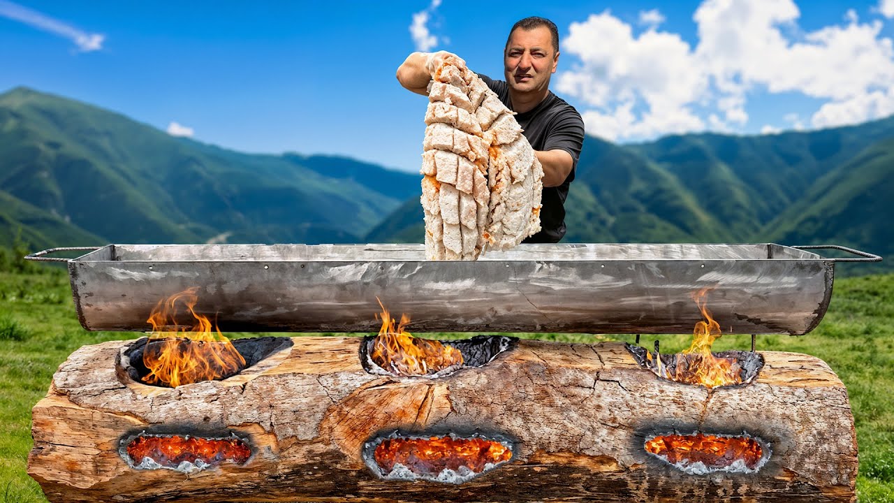 Pește Uriaș Prăjit în Natură pe Butuc – Gust Adevărat de Sat