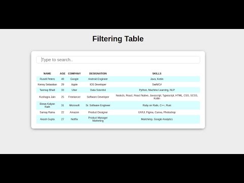 Filtering table using javascript part 2