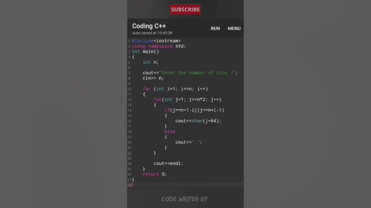 cpp pattern program tutorial video || #shorts #shortvideo #codewriter07 ...