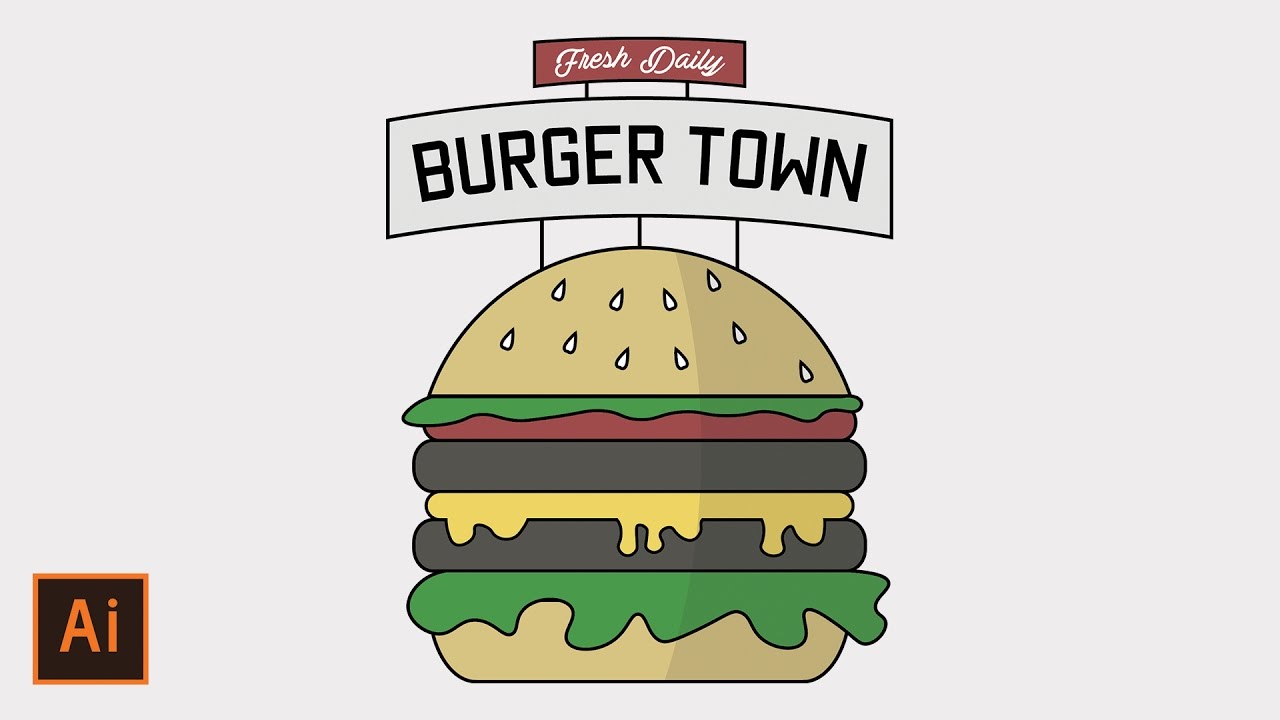 Illustrator Tutorial - Burger Flat Design Logo (Illustrator how to make ...