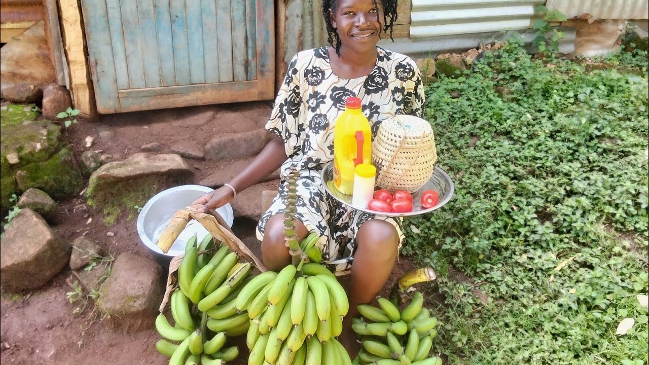 Authentic Organic African Plantain served with tea ☕//Typical African village life #millionviews 