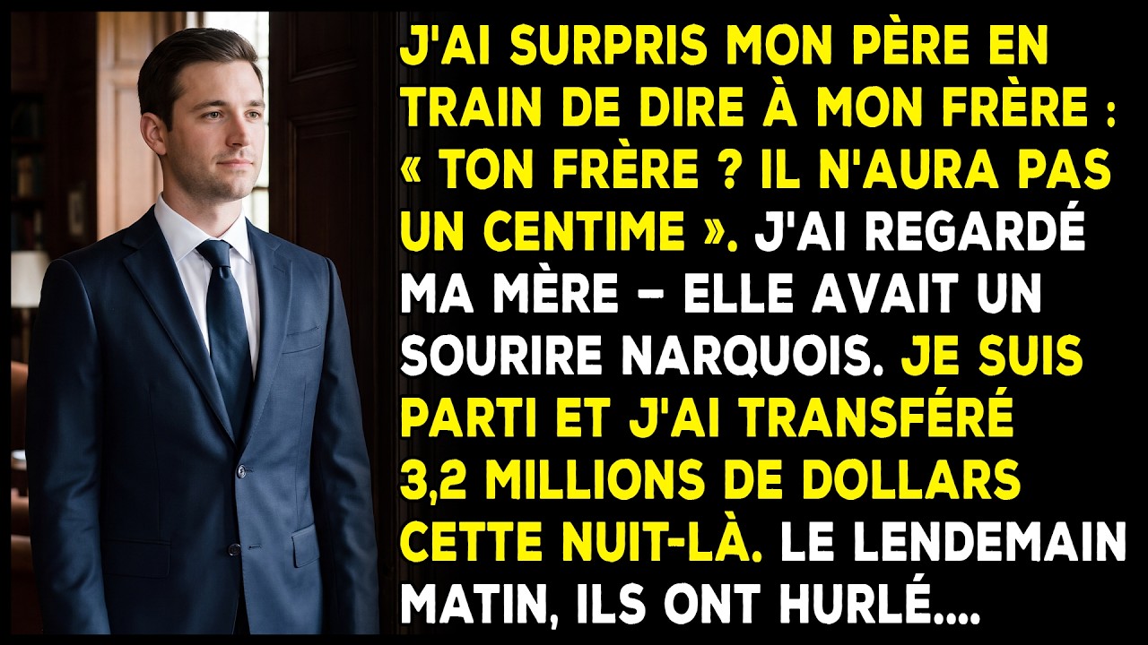 J'ai posé la main sur la poignée de la porte de la cuisine, le cœur battant, quand j'ai entendu mon père dire : « Maxime obtient tout. Antoine n'aura pas un centime. De toute façon, il n'a jamais...