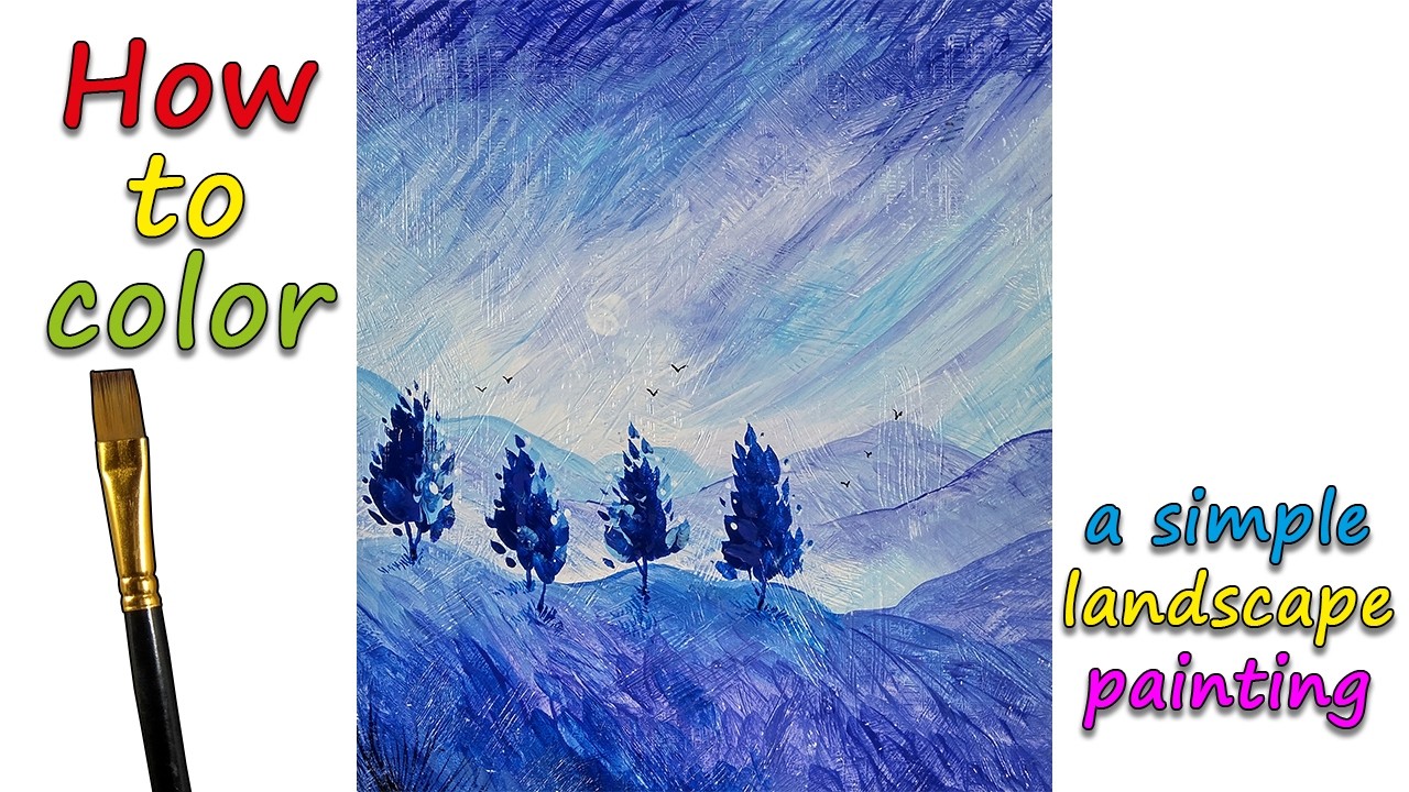 How to color a simple landscape painting | Landscape art