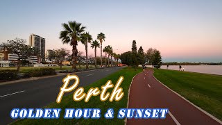 Amazing Perth Golden Hour Sunset | Perth CBD Swan River walk | 4K