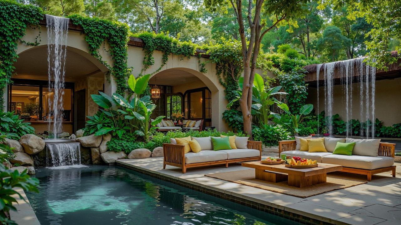 Relaxing Outdoor Coffee Shop by Therapy Forest 🌿 Calm Jazz Piano Music and Nature Sounds for Unwind