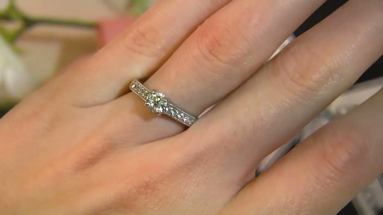 SD082 Pave Set Side Stone Diamond Engagement Ring